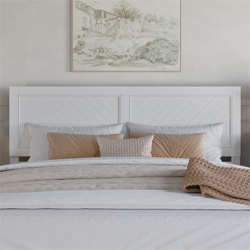 Pemberly Row King Wood Headboard with Chevron Accent in White