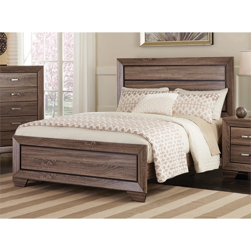 Pemberly Row 4-Piece Eastern King Bedroom Set in Washed Taupe Oak Finish