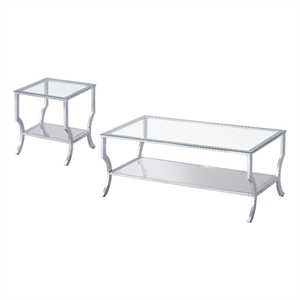Pemberly Row 2-Piece Glass Coffee & End Table Set with Chrome Finish