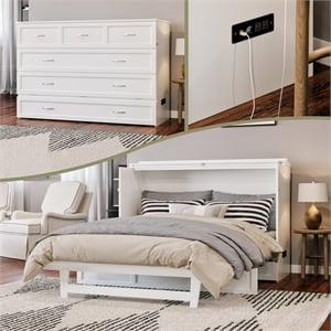 Pemberly Row Queen Solid Wood Modern Murphy Bed Chest with Mattress