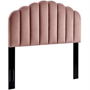 Pemberly Row Full/Queen Scalloped Performance Velvet Headboard in Dusty Rose