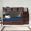 Pemberly Row Full Over Full Wood Staircase Bunk Bed with Trundle in Walnut