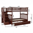 Pemberly Row Full Over Full Wood Staircase Bunk Bed with Trundle in Walnut