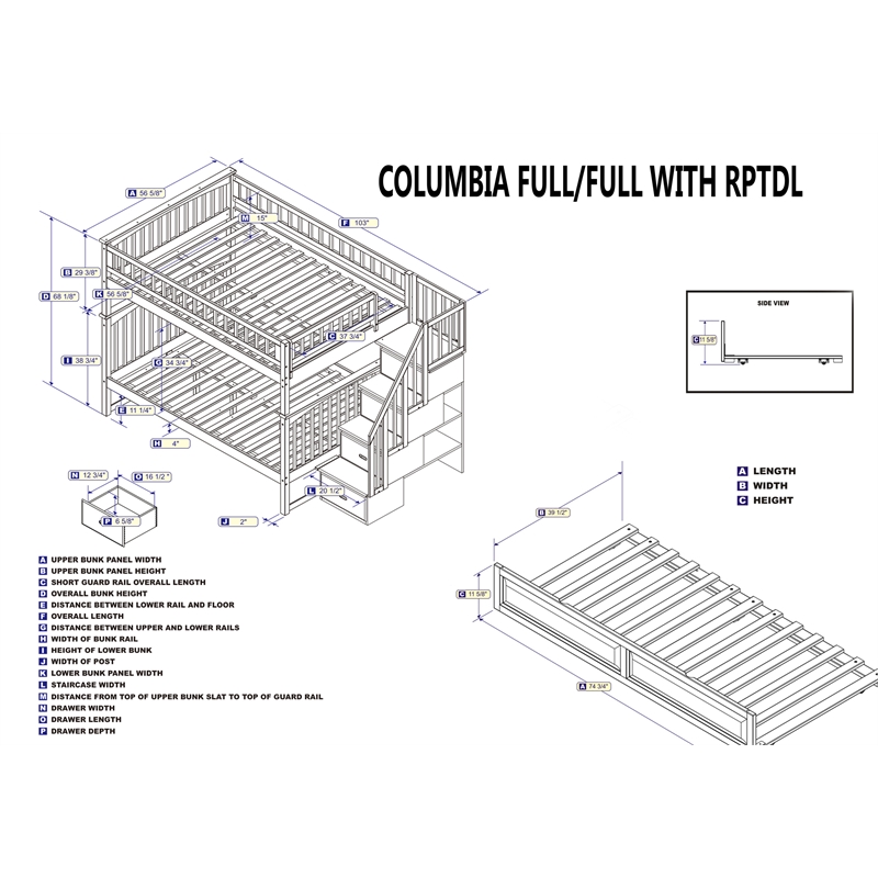 Pemberly Row Full Over Full Wood Staircase Bunk Bed with Trundle in Walnut