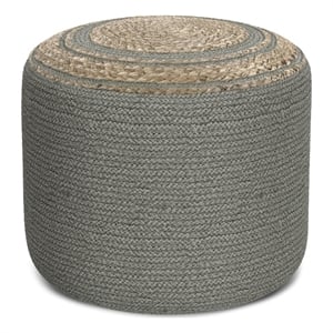 Pemberly Row Contemporary Round Braided Pouf in Dove Gray Cotton