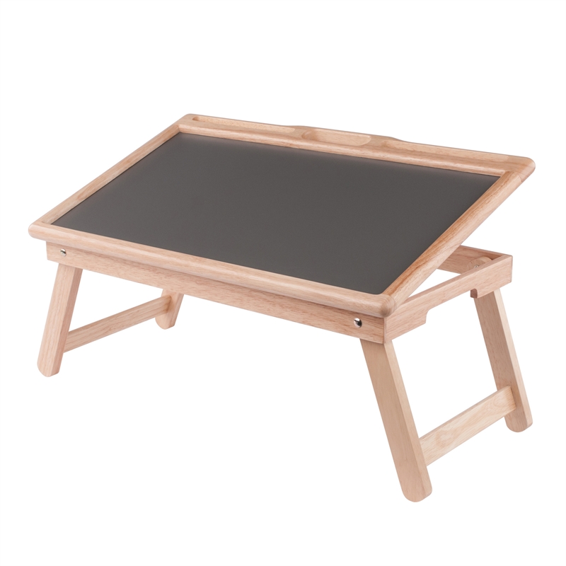 Pemberly Row Arlo Breakfast Tray with Flip Top in Gray and Natural Finish