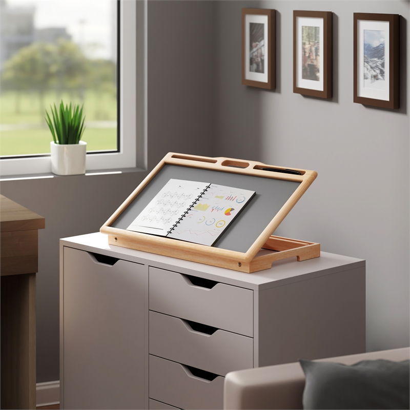 Pemberly Row Arlo Breakfast Tray with Flip Top in Gray and Natural Finish