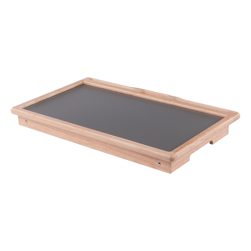 Pemberly Row Arlo Breakfast Tray with Flip Top in Gray and Natural Finish