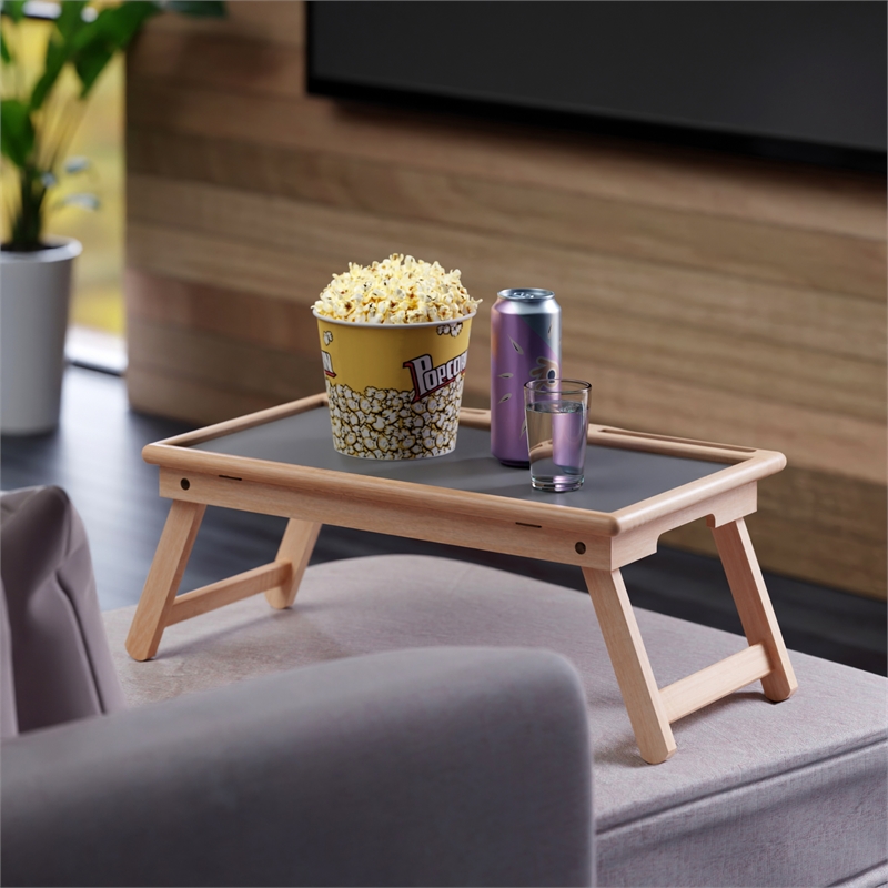 Pemberly Row Arlo Breakfast Tray with Flip Top in Gray and Natural Finish