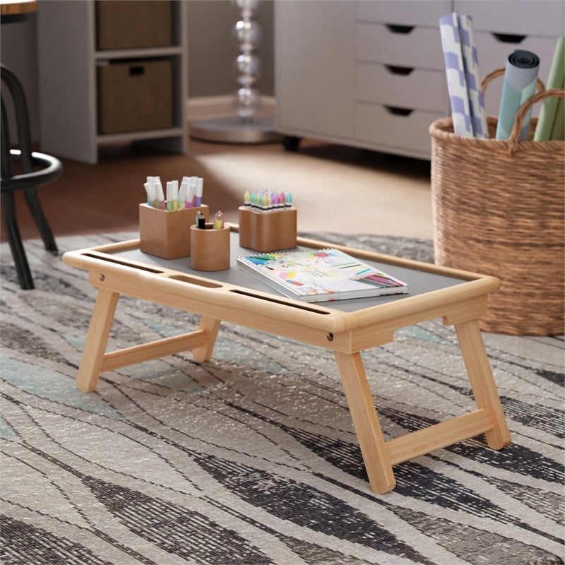 Pemberly Row Arlo Breakfast Tray with Flip Top in Gray and Natural Finish