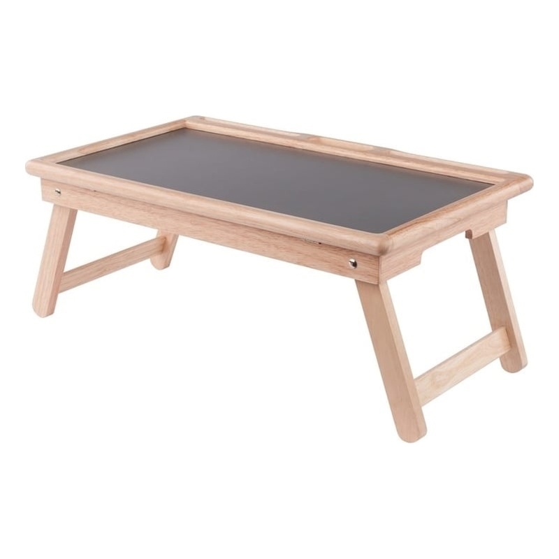 Pemberly Row Arlo Breakfast Tray with Flip Top in Gray and Natural Finish