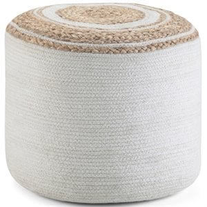 Pemberly Row Boho Round Braided Pouf in Natural Cotton