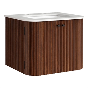 Pemberly Row 24&quot Wall-Mount Bathroom Vanity with Marble Sink in Walnut