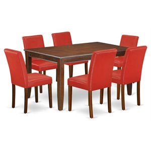 Pemberly Row 7-Piece Dining Set Mahogany Finish with Firebrick Red Chairs