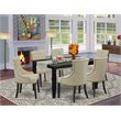 Pemberly Row 7-Piece Rubberwood Dining Set in Black with Light Beige Chairs