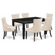 Pemberly Row 7-Piece Rubberwood Dining Set in Black with Light Beige Chairs