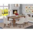 Pemberly Row 7-Piece Wood Dining Set with Mahogany Finish and Doeskin Chairs