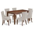 Pemberly Row 7-Piece Wood Dining Set with Mahogany Finish and Doeskin Chairs