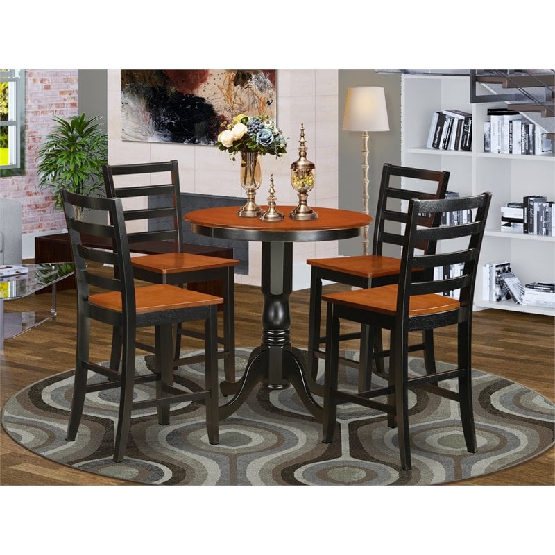 Pemberly Row 5-Piece Wood Dining Table Set in Black and Cherry Finish