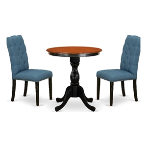 Pemberly Row 3-Piece Dining Set with Linen Fabric Chairs Blue Black Finish