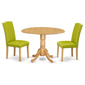 Pemberly Row 3-Piece Dining Set with Round Table in Oak and Autumn Green