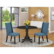 Pemberly Row 3-Piece Dining Set with Black Round Table and Mineral Blue Chairs