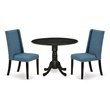 Pemberly Row 3-Piece Wood Dining Set in Black and Mineral Blue Finish