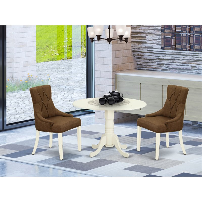Pemberly Row 3-Piece Rubberwood Dining Set in Linen White and Dark Coffee