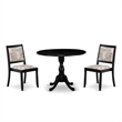 Pemberly Row 3-Piece Dining Set in Wire Brushed Black Wood with Faux Leather