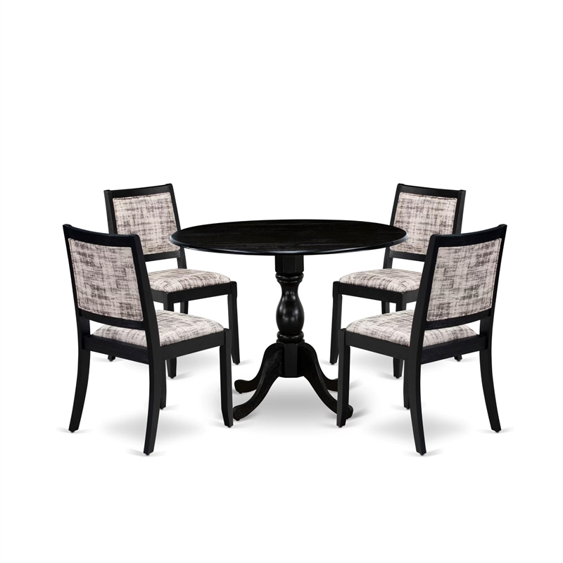 Pemberly Row 5-Piece Dining Set in Wire Brushed Black Wood & Faux Leather