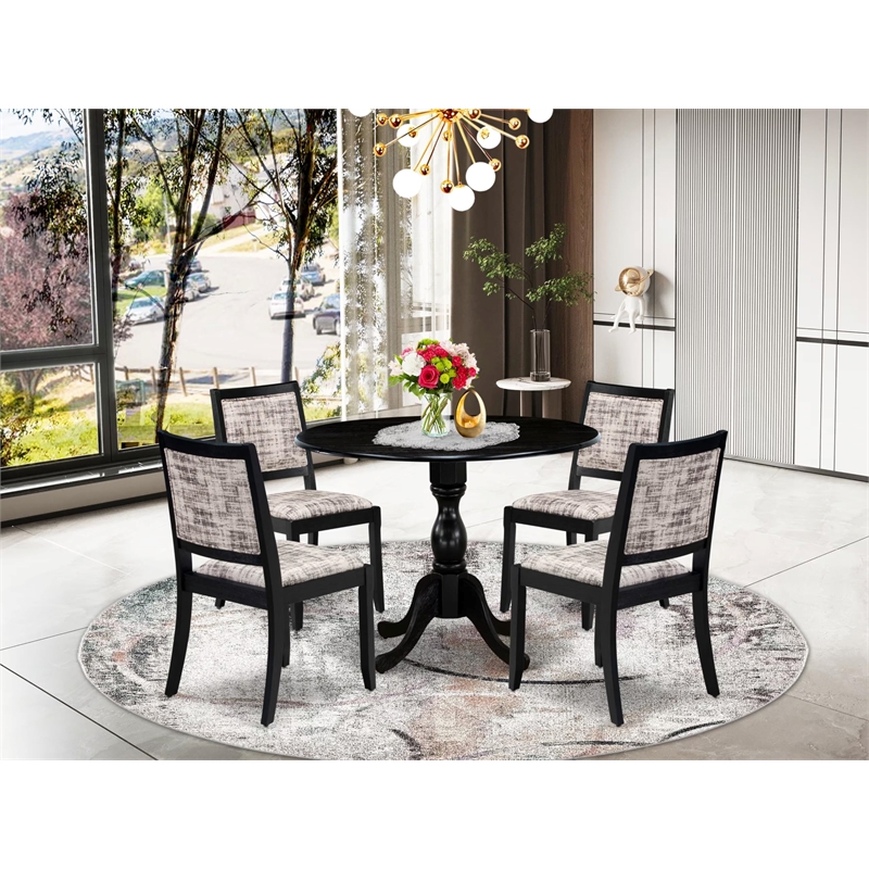 Pemberly Row 5-Piece Dining Set in Wire Brushed Black Wood & Faux Leather