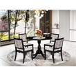 Pemberly Row 5-Piece Dining Set in Wire Brushed Black Wood & Faux Leather