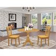 Pemberly Row 3-Piece Wooden Dining Set with Oak Finish and Pedestal Table