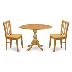 Pemberly Row 3-Piece Wooden Dining Set with Oak Finish and Pedestal Table