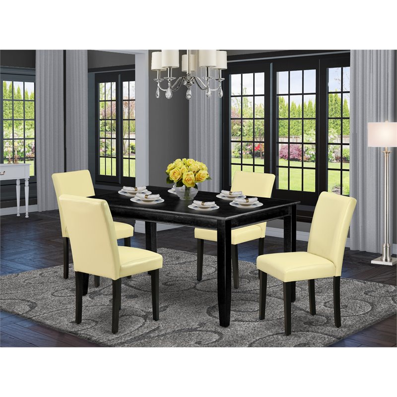 Pemberly Row 5-Piece Wood Dining Set with Black Table and Eggnog Chairs