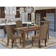 Pemberly Row 5-Piece Wood Dining Set with Linen Seats in Mahogany/Dark Coffee