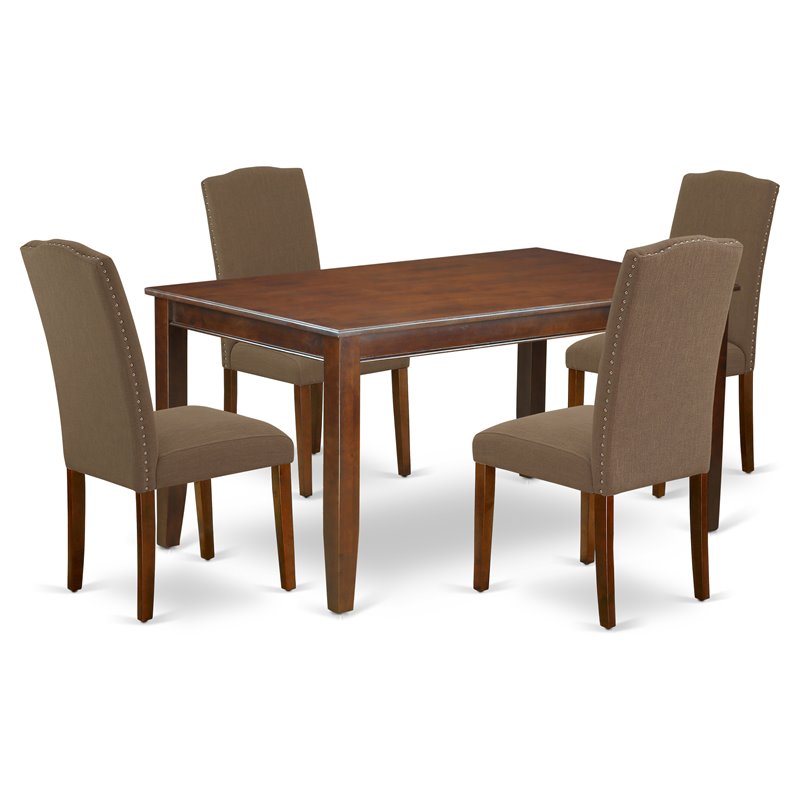 Pemberly Row 5-Piece Wood Dining Set with Linen Seats in Mahogany/Dark Coffee