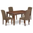Pemberly Row 5-Piece Wood Dining Set with Linen Seats in Mahogany/Dark Coffee