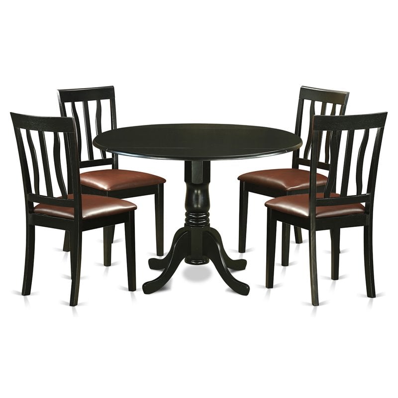 Pemberly Row 5-Piece Wood Dining Table Set Black Finish Faux Leather Seats