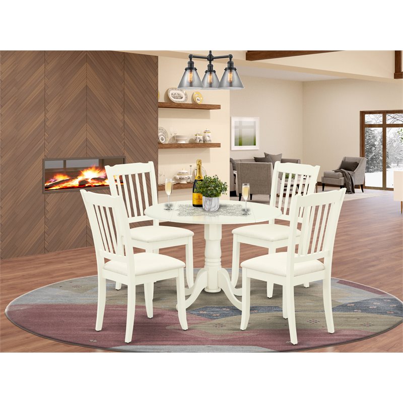 Pemberly Row 5-Piece Wood Dining Set with Linen Upholstered Seat in White