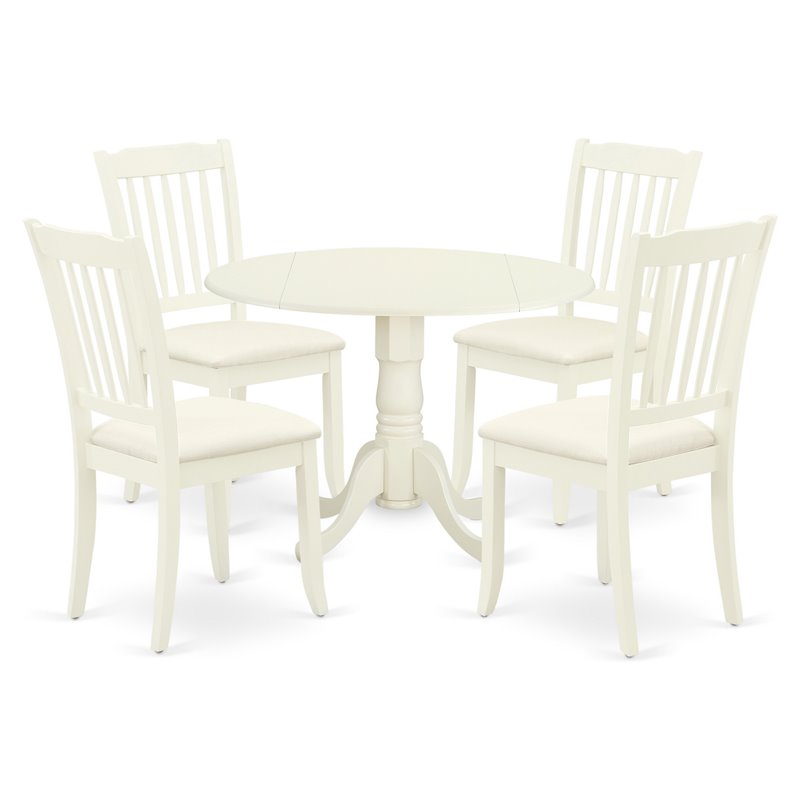 Pemberly Row 5-Piece Wood Dining Set with Linen Upholstered Seat in White