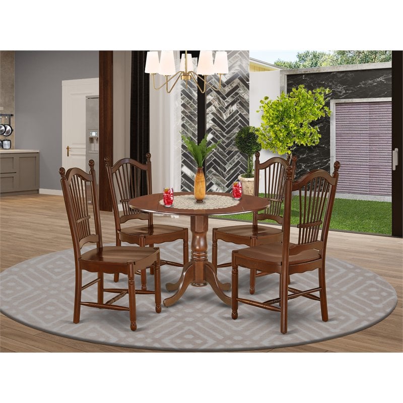 Pemberly Row 5-Piece Dining Set with Solid Wood Seat in Mahogany Finish
