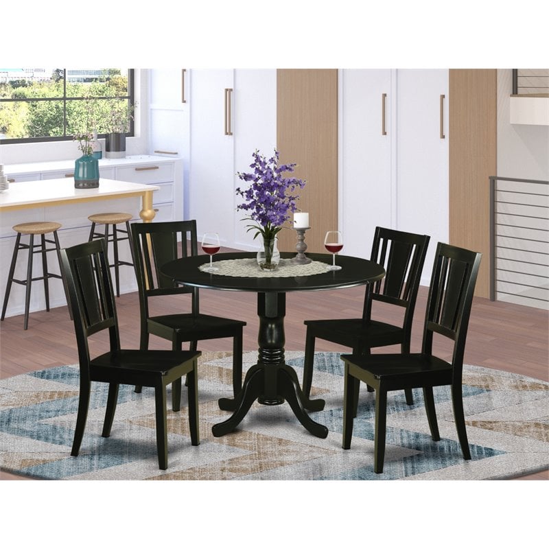 Pemberly Row 5-Piece Wood Dining Table Set with Wood Seats in Black