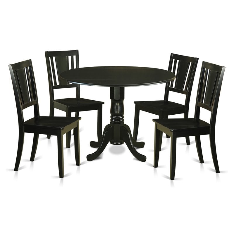 Pemberly Row 5-Piece Wood Dining Table Set with Wood Seats in Black