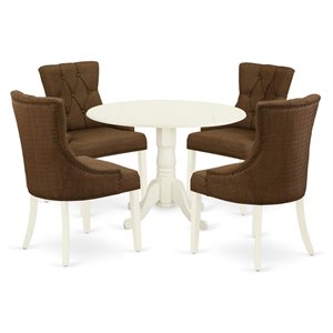 Pemberly Row 5-Piece Dining Set with Round Table in Linen White/Dark Coffee
