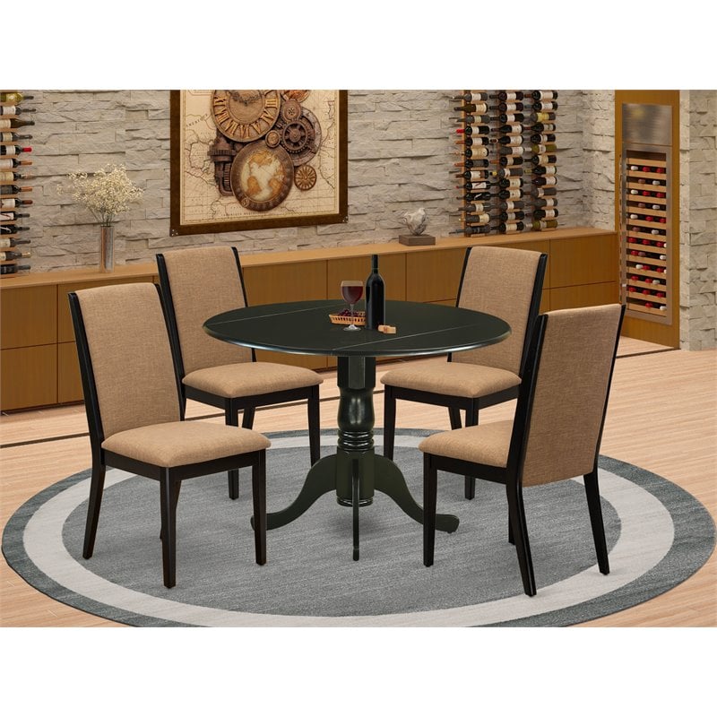 Pemberly Row 5-Piece Wood Dining Table Set with Fabric Chairs in Black