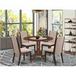 Pemberly Row 5-Piece Wood Dining Set with Linen Cushioned Chairs in Mahogany