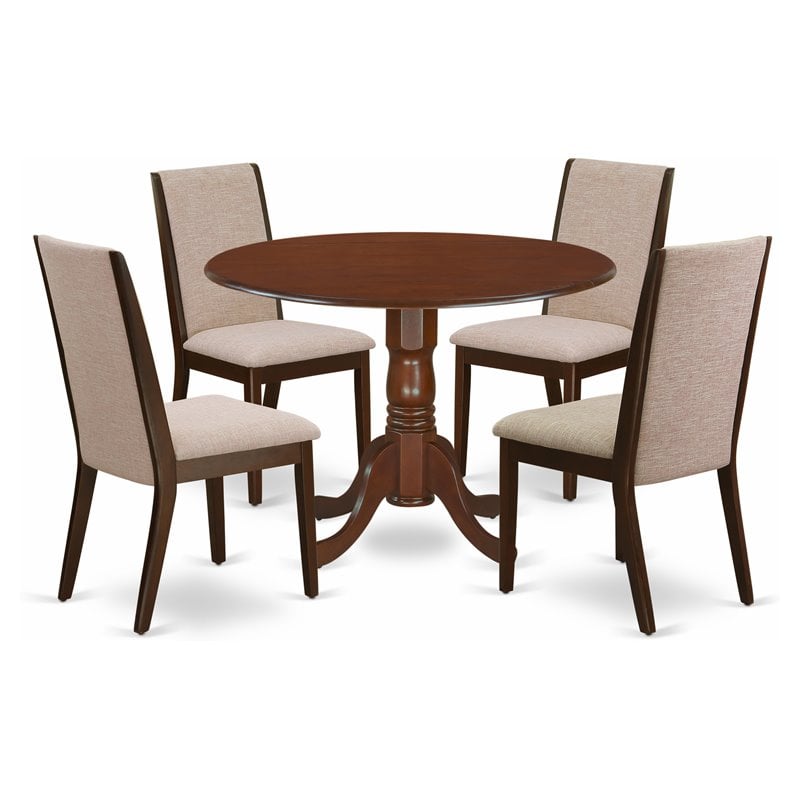 Pemberly Row 5-Piece Wood Dining Set with Linen Cushioned Chairs in Mahogany