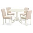 Pemberly Row 5-Piece Wood Dining Set with Fabric Seats in White
