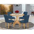 Pemberly Row 5-Piece Wood Dining Set in Oak and Oasis Upholstery
